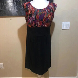 AB STUDIO Sleeveless Multi-Colored Bodice Empire Waist Midi Dress-Size 14